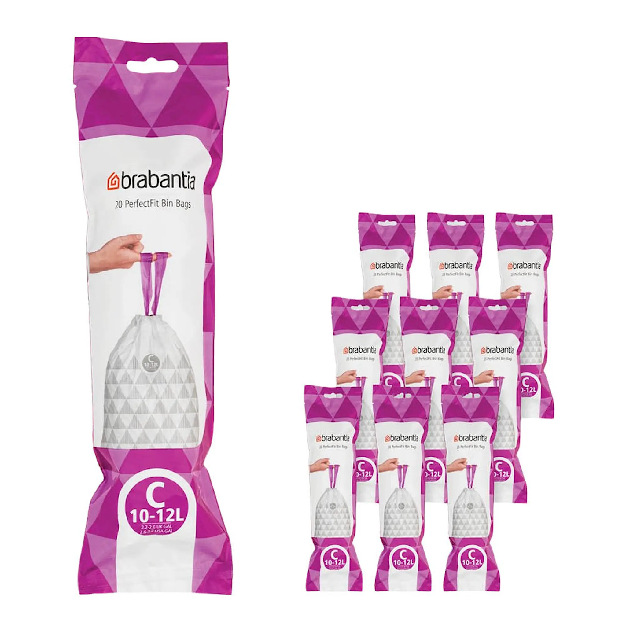 Brabantia PerfectFit avfallspåsar 10-12 L 200-pack Kod C vit