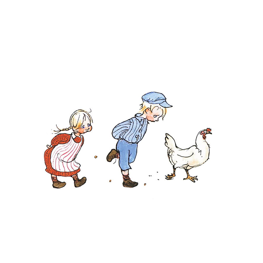 Arvidssons Emil & Ida i hönsgården disktrasa 47x47 cm offwhite