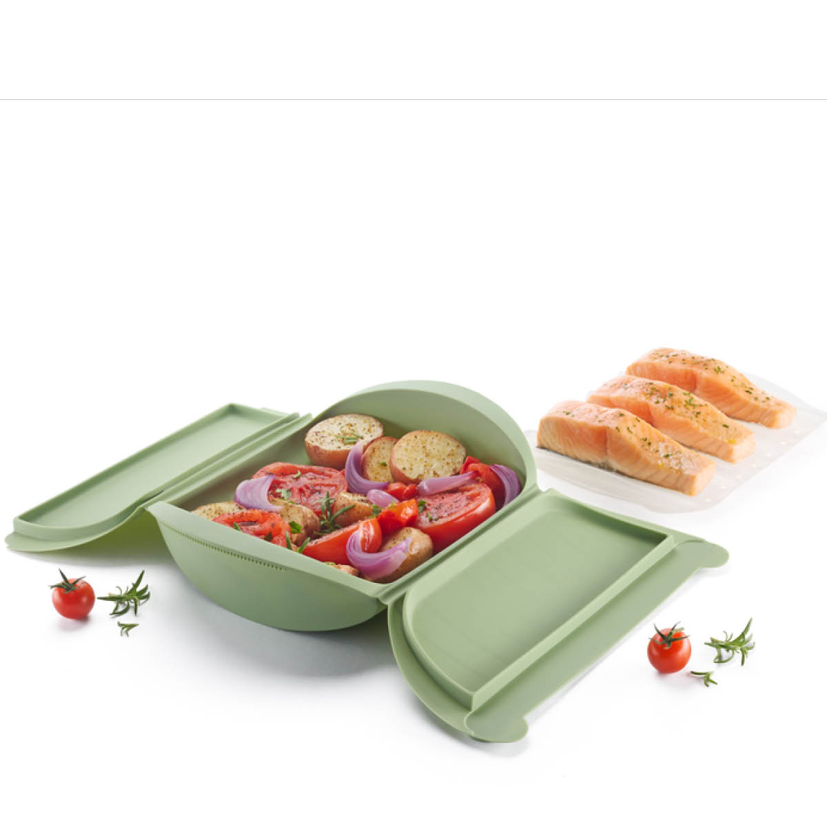 Lékué Ångkokare med bricka för mikrovågsugn 4 port. grön