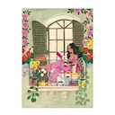 Caroline Bonne Müller poster 30x40 cm woman reads on balcony with cats