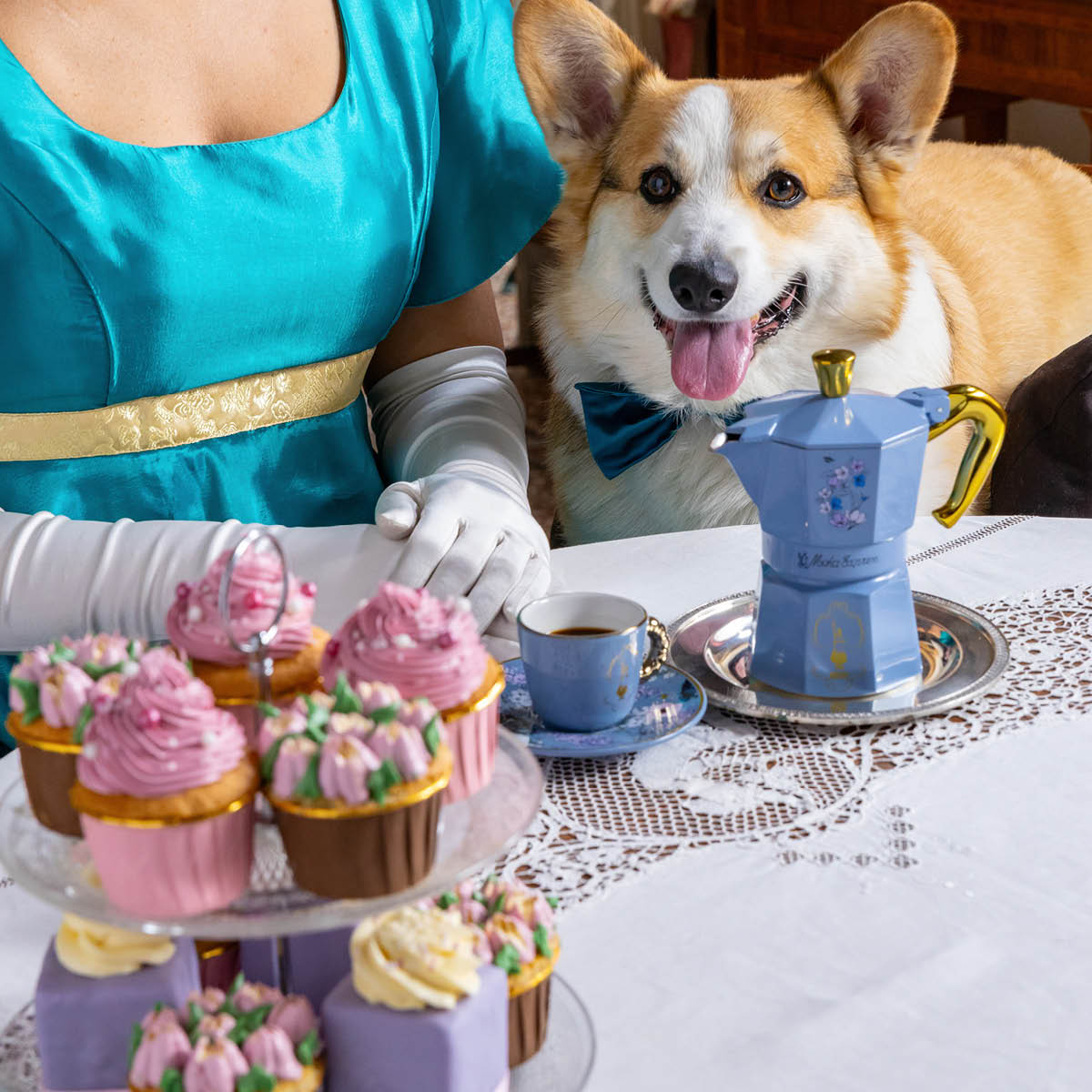 Bialetti Bridgerton Moka Express mokabryggare 3 koppar 13 cl blå/guld