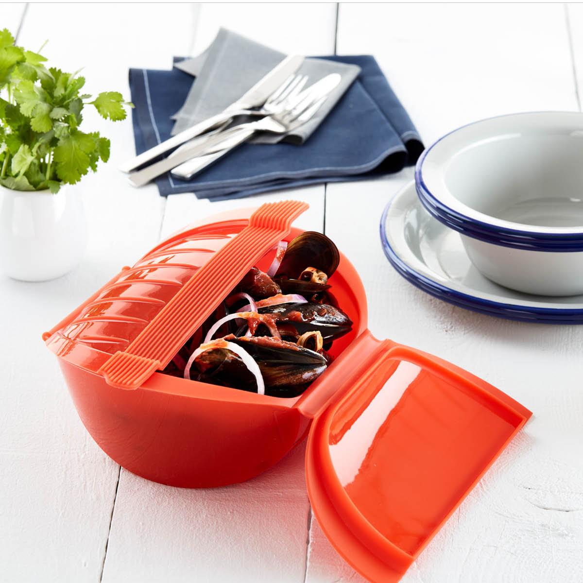 Lékué Djup ångkokare för mikrovågsug 1-2 port. röd