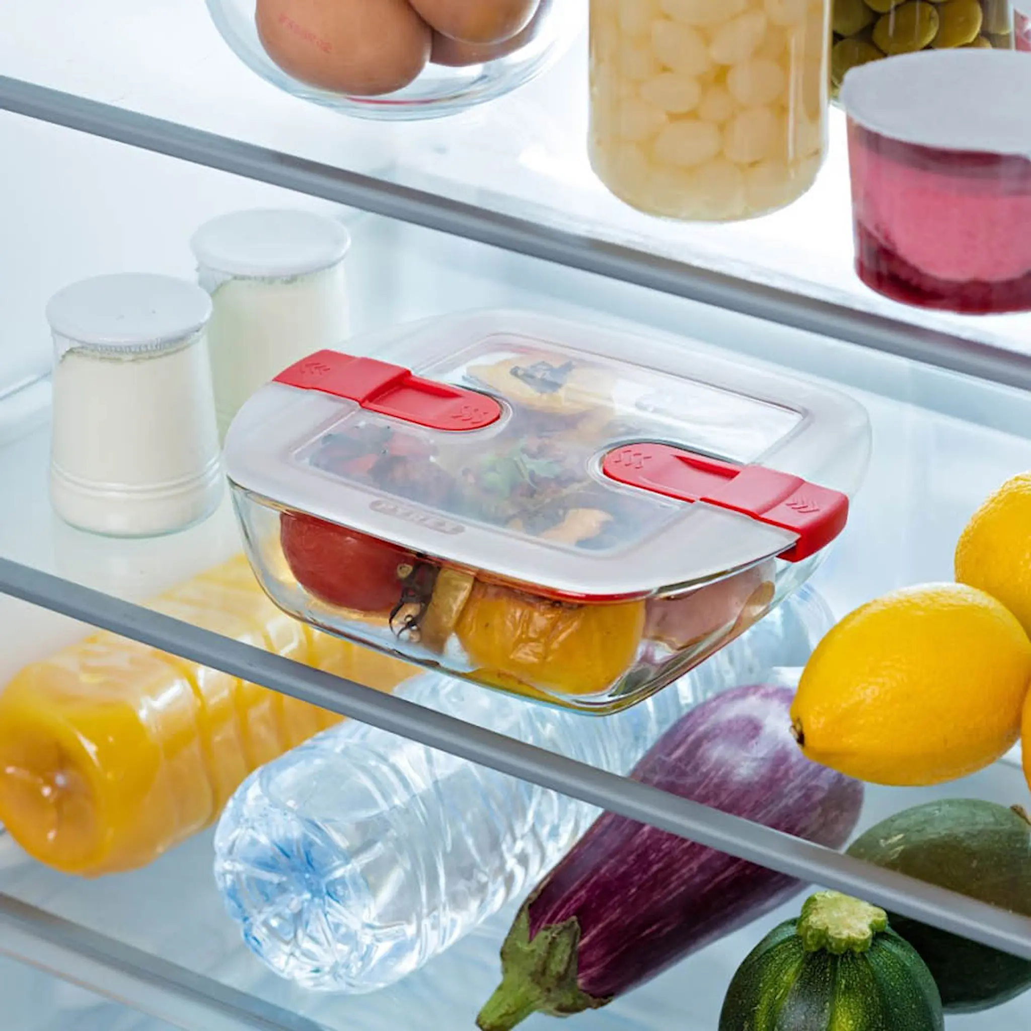 Pyrex Cook & Heat Säilytyspurkki 2,2 L Punainen/Kirkas