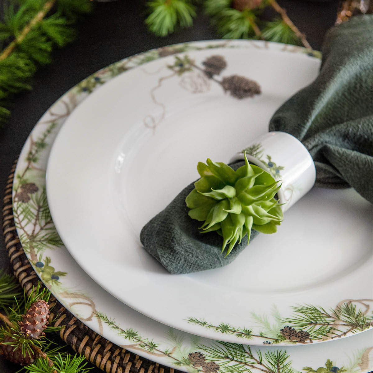 Magnor Nostalgi serviettring 4 stk hvit/grønn