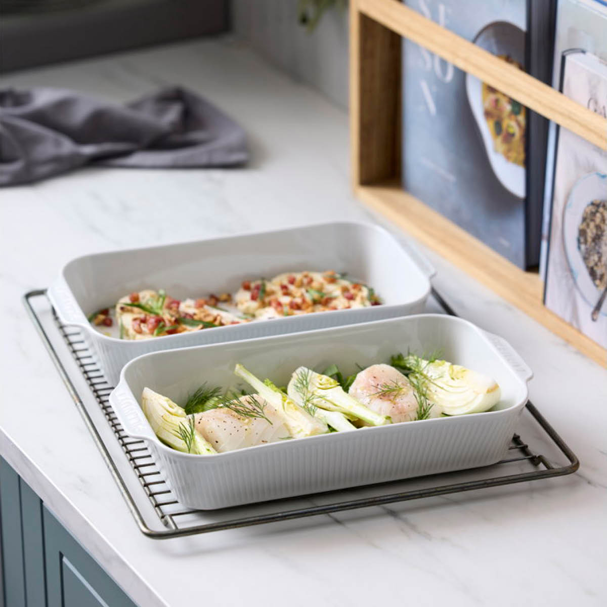 Pillivuyt Plissé serveringsfat djupt 35x19 cm 2-pack vit
