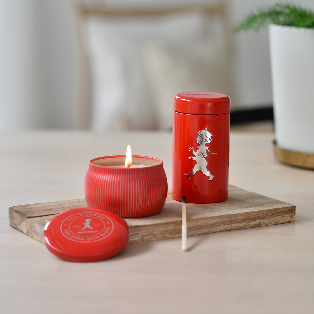 SOLSTICKAN Gavepakning duftlys + fyrstikkrør rød