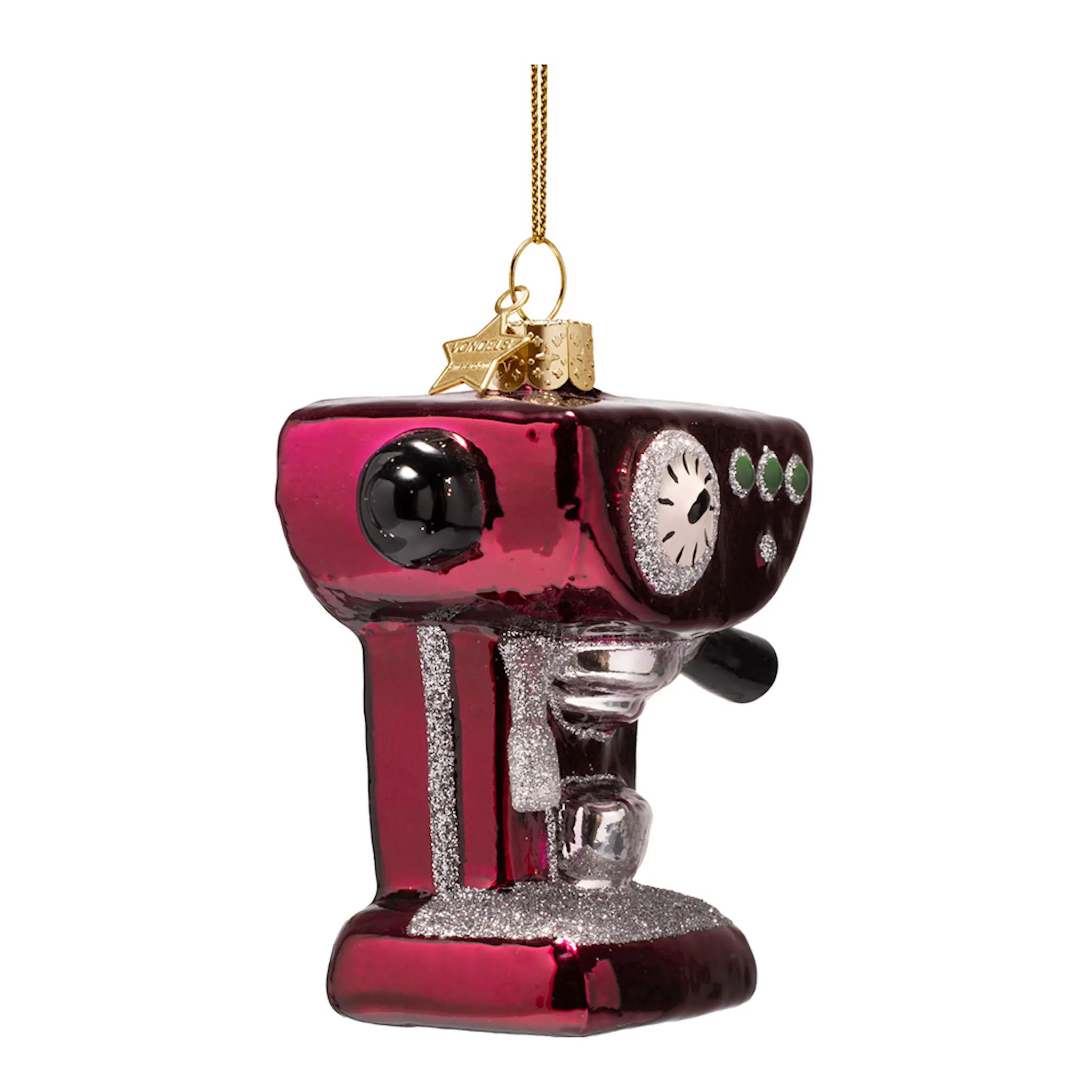 Vondels Authentic julhänge i glas 9 cm Kaffemaskin röd