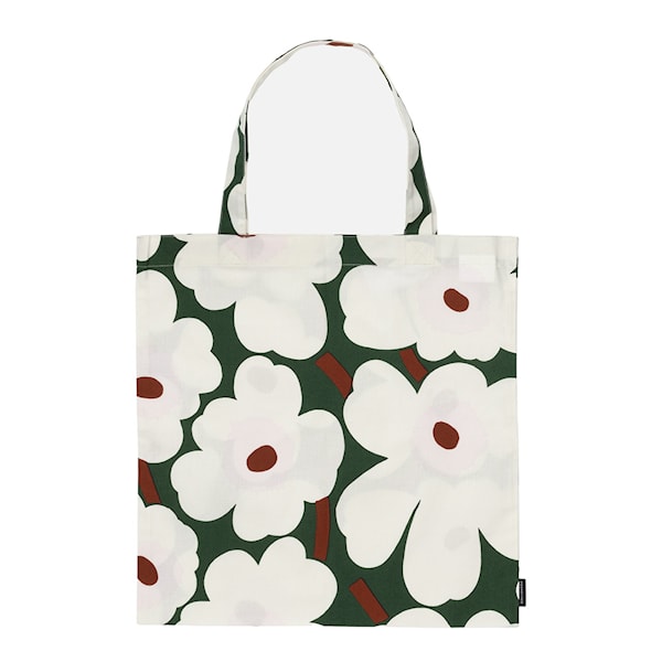 Pieni Unikko shoppingväska 44x43 cm mörkgrön/vit/rosa