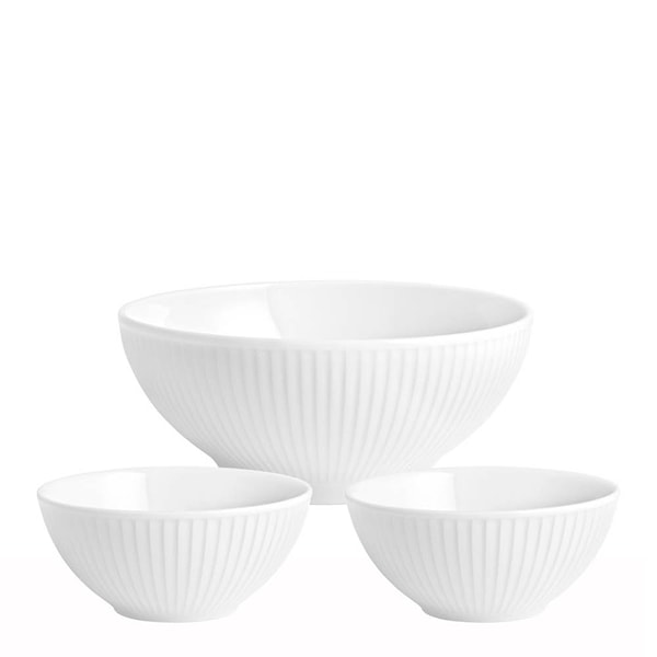 Plissé skål 3 delar 12+12+20 cm vit