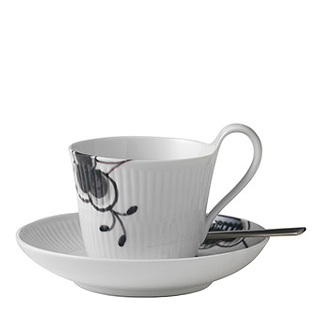 Royal Copenhagen - Black Fluted Mega Kahvikuppi ja lautanen 24 cl kuvio 2