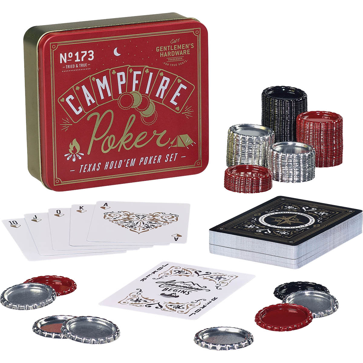 Gentlemen's Hardware Campfire pokerset i plåtask röd