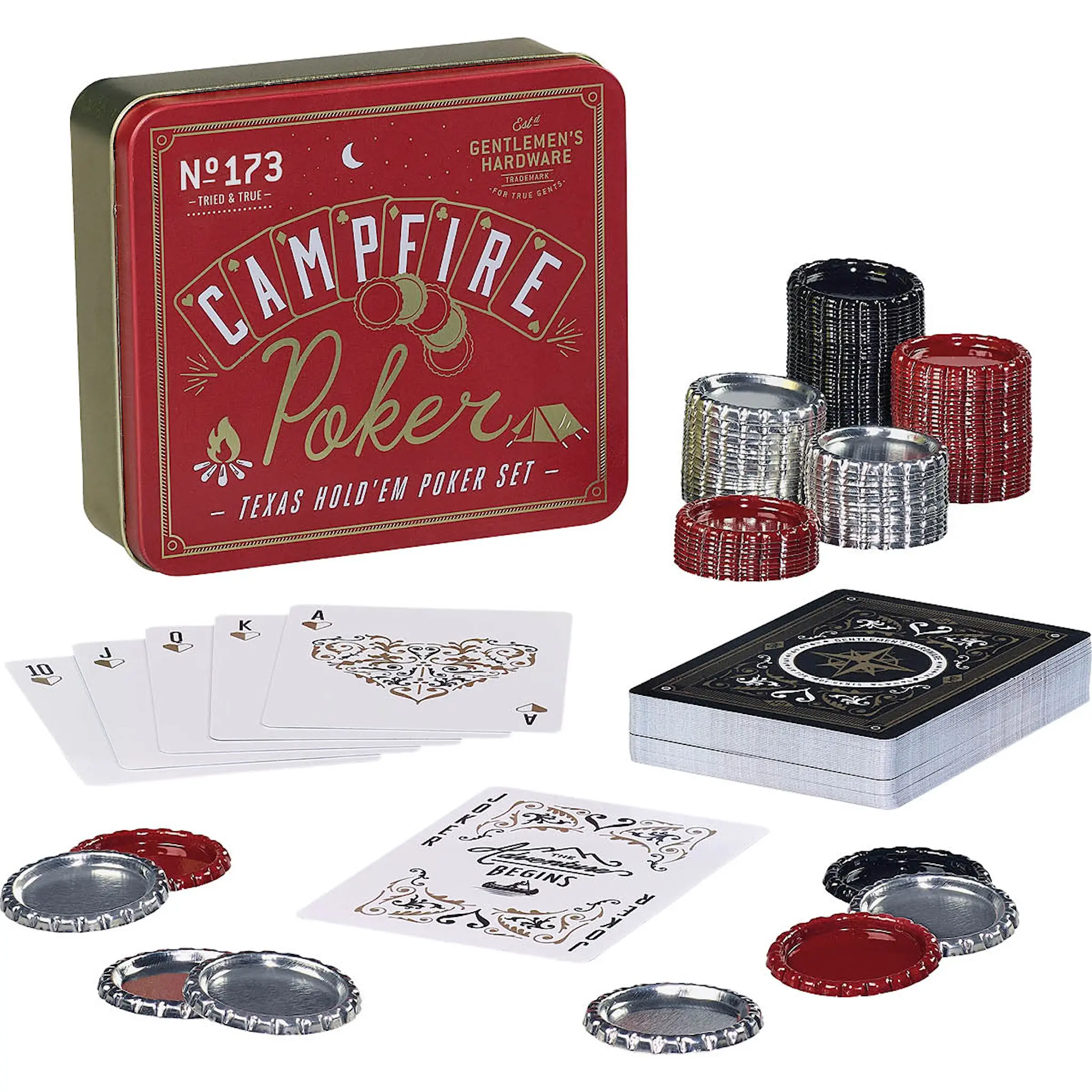 Gentlemen's Hardware Campfire pokerset i etui röd