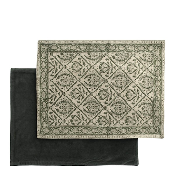 Jaipur bordstablett linne 37x50 cm 2-pack mossgrön