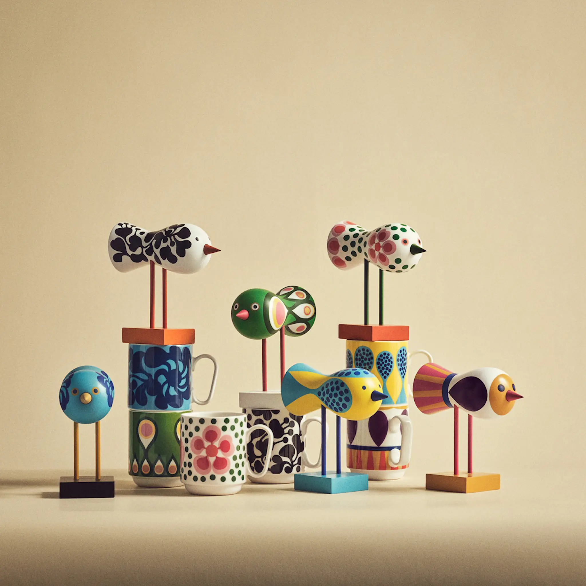 Design House Stockholm Lisa Larson Birds 1967 No.5 mugg 35 cl gul/blå