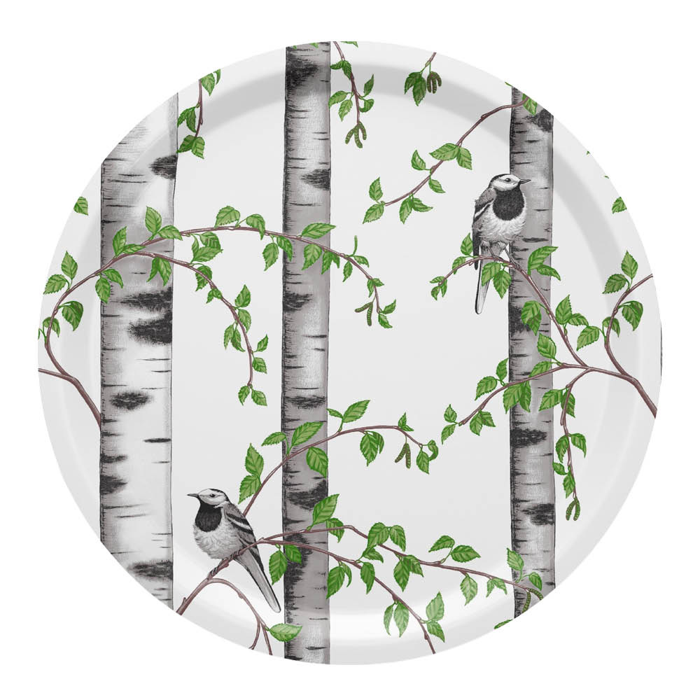 Arvidssons Björkdungen runt serveringsbricka 31 cm offwhite/grön