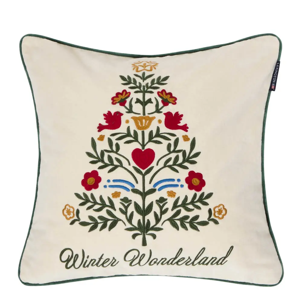 Samettityynynpäällinen 50x50 cm joulukuusi vaaleabeige/monivärinen