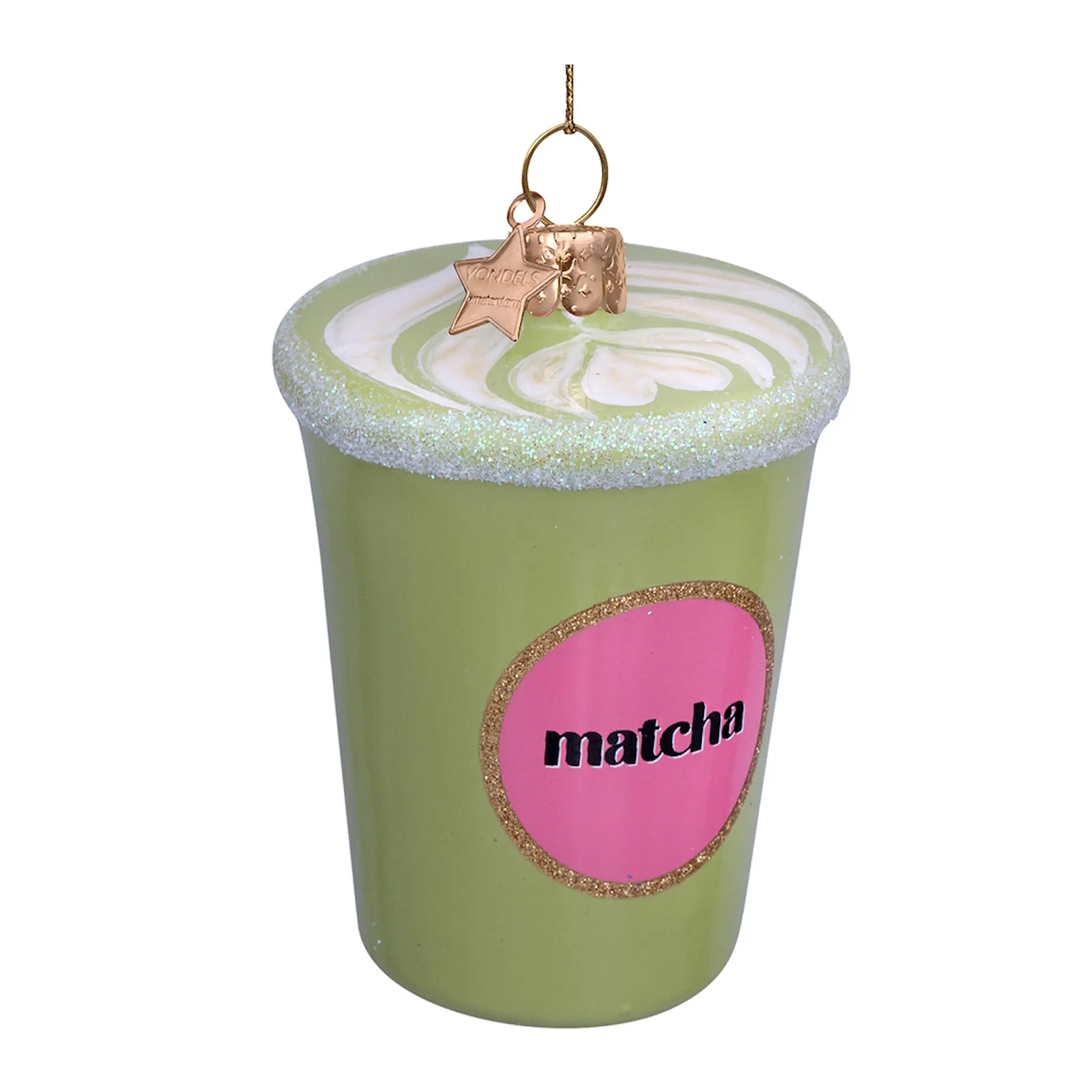 Vondels Wine & Dine julhänge i glas 8 cm Matcha latte grön