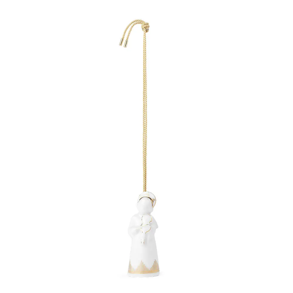 Juleengel med fiolin 9,5 cm hvit/gull