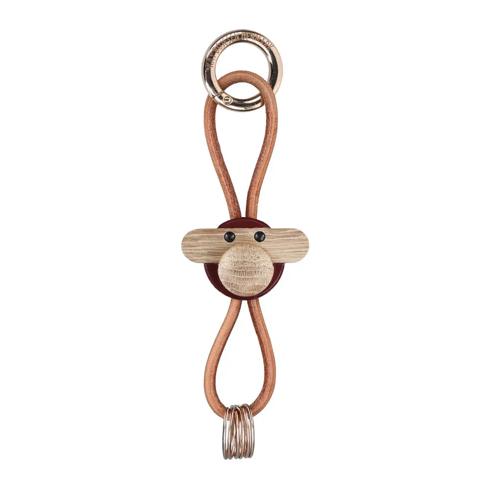 Kay Bojesen nøkkelring ape 3 cm gull/lær/bordeaux