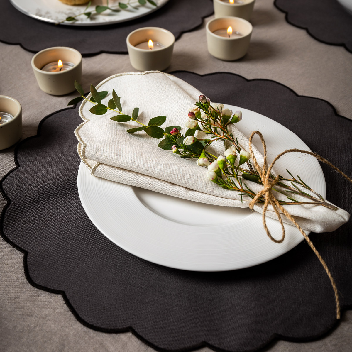 Ziczac Scallopped tygservett 2-pack 40x40 cm natur