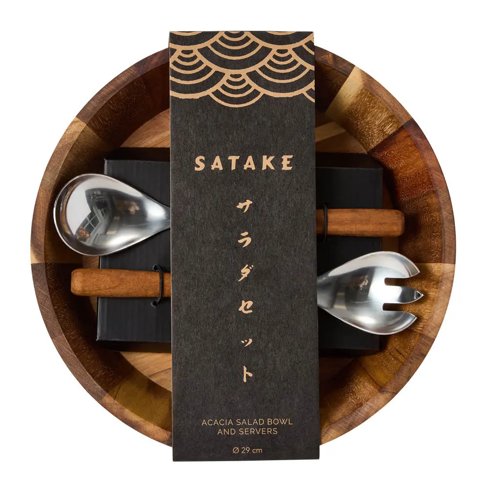 Salatskål og salatbestikk akasie