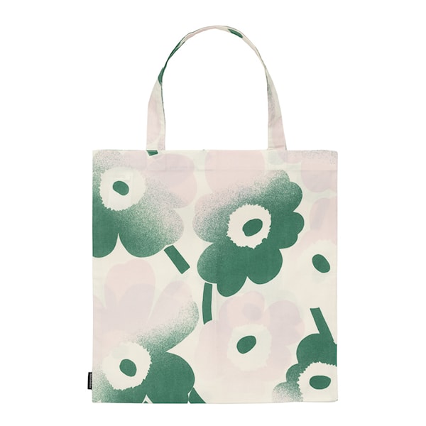 Pieni Unikko shoppingväska 42x43 cm vit/rosa/grön