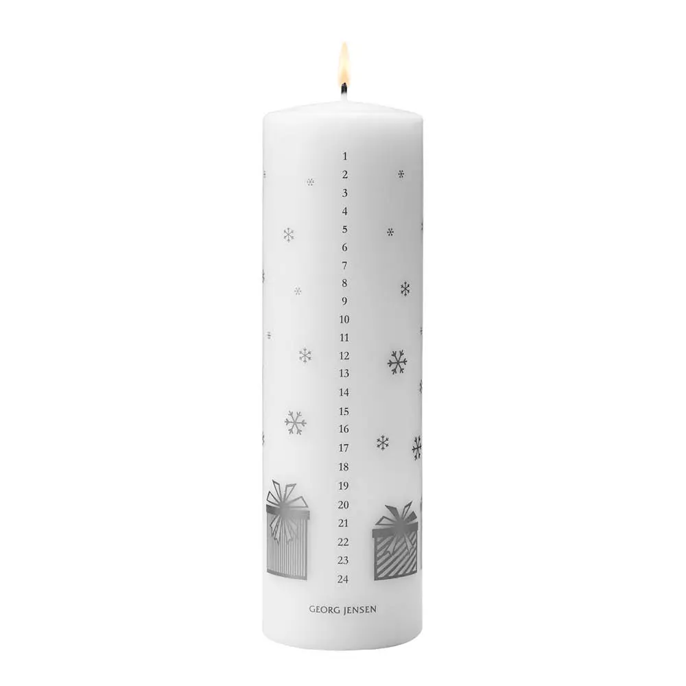 Joulu 2025 kalenterikynttilä 6x20 cm valkoinen/hopea