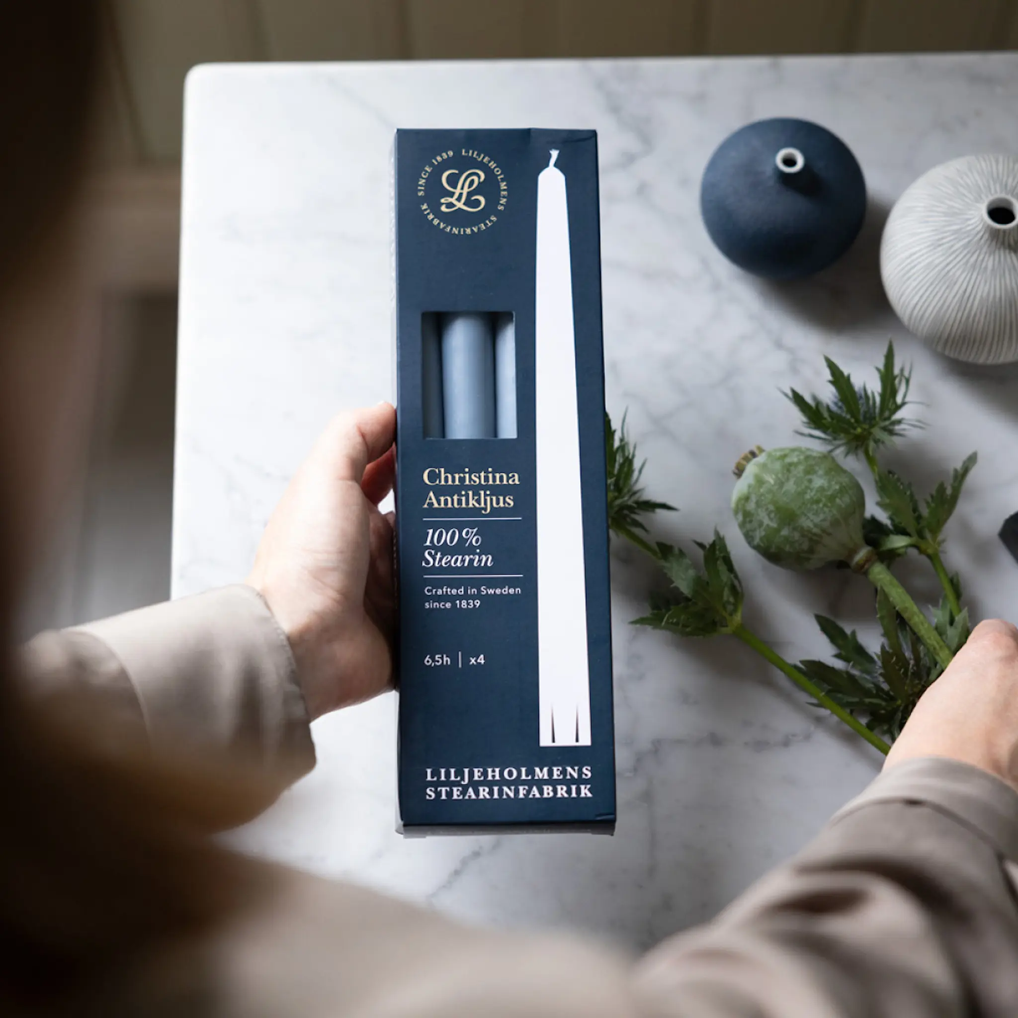 Liljeholmens Christina antikljus 26 cm 4-pack duvblå
