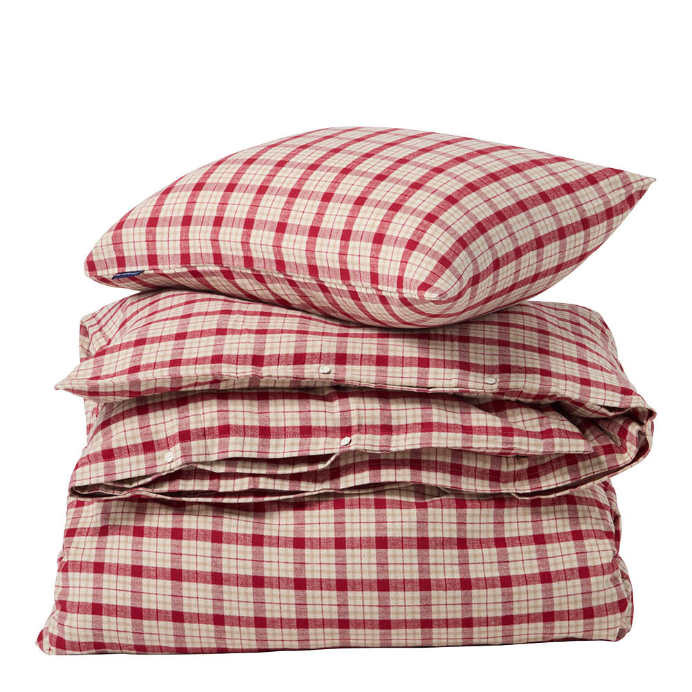 Lexington Påslakanset rutigt bomull/flanell 150x210 cm röd/beige