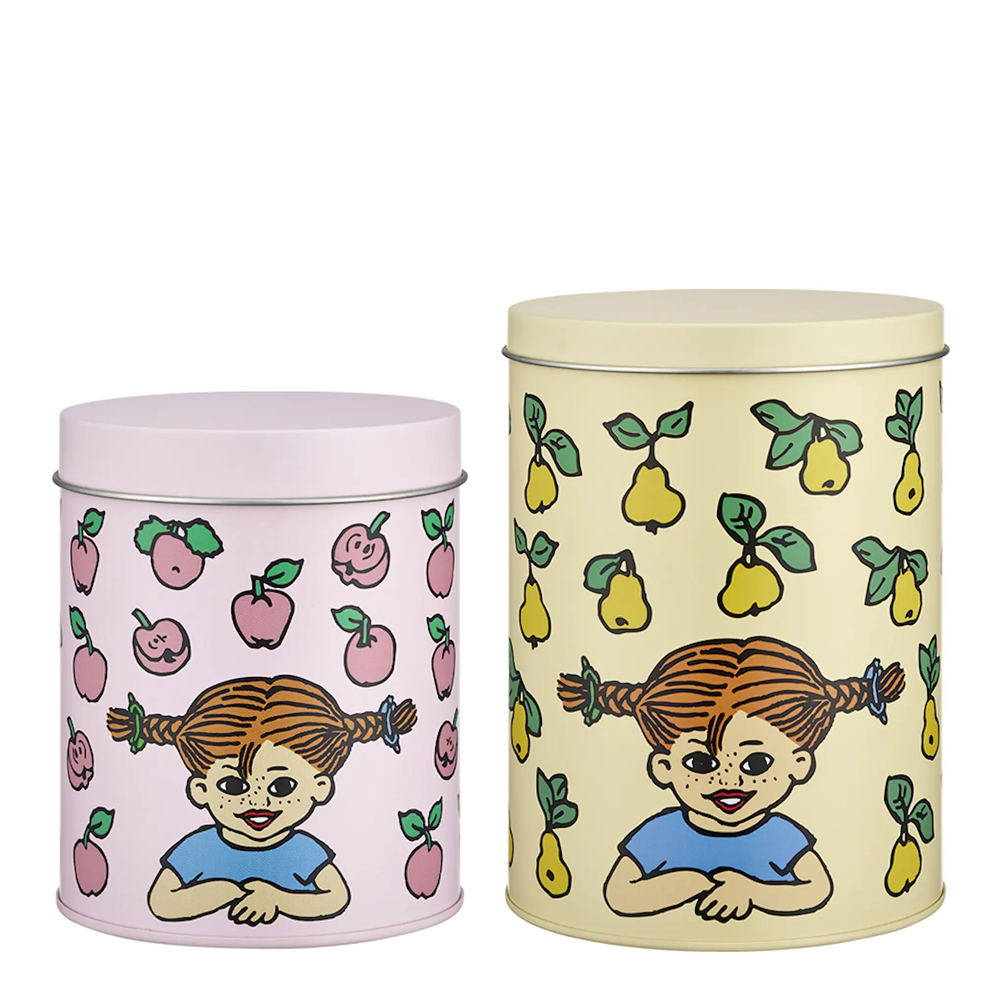 Muurla Pippi plåtburk 2-pack frukter gul/rosa