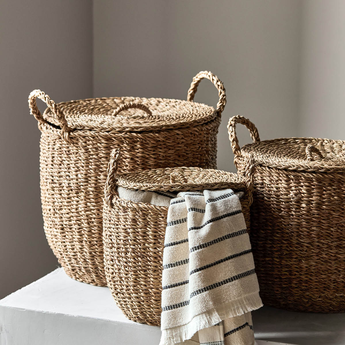 Meraki Förvaringskorg med lock 3 delar sjögräs