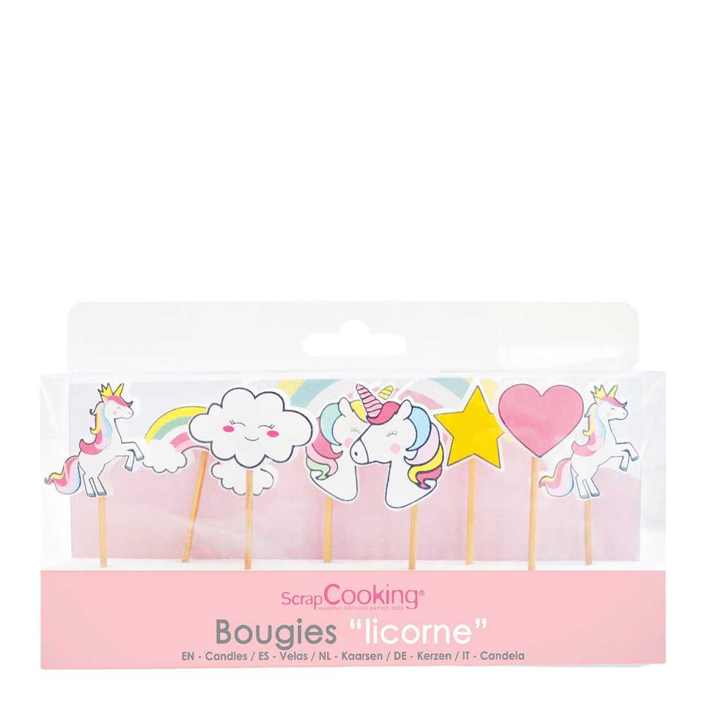 ScrapCooking Tårtljus enhörning 8-pack mix