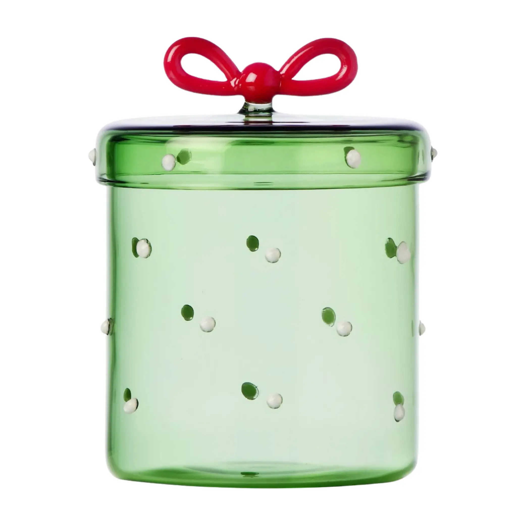 Ichendorf Milano Christmas Tales glasskrukke 13 cm grønn m/rødt bånd
