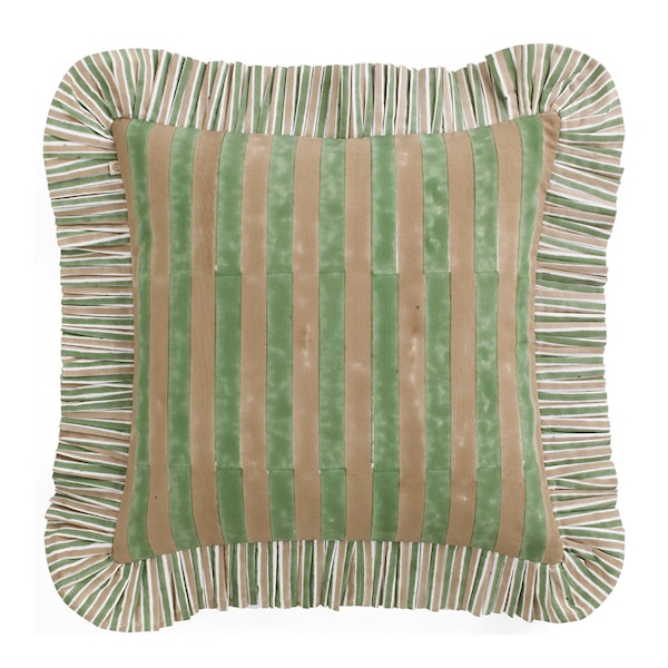 Jaipur Stripe kuddfodral med volang 48x48 cm grön