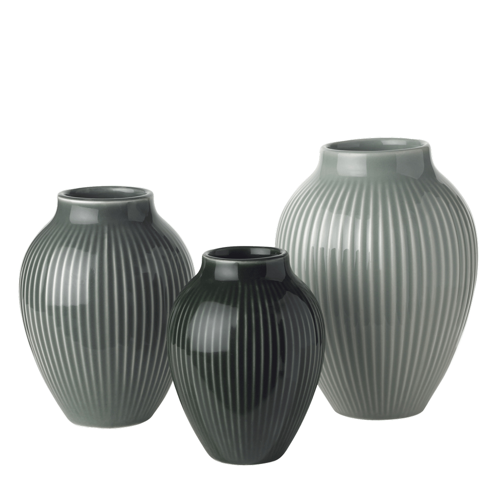 Knabstrup Keramik Ripple Mini Maljakot 3 kpl Misty green/Celadon green/Dark green