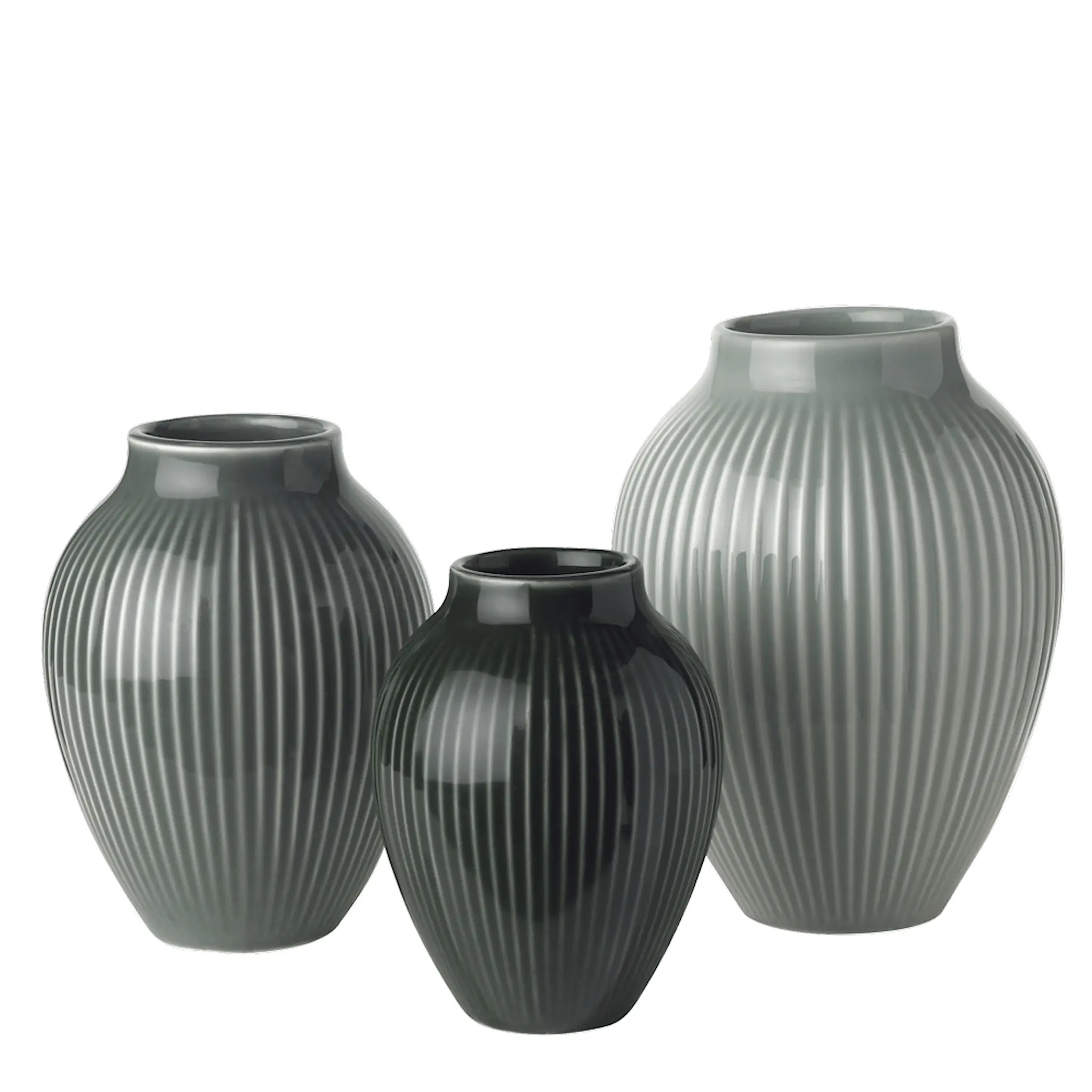 Knabstrup Keramik Ripple minivaser 3-pack misty green, celadon green, dark green