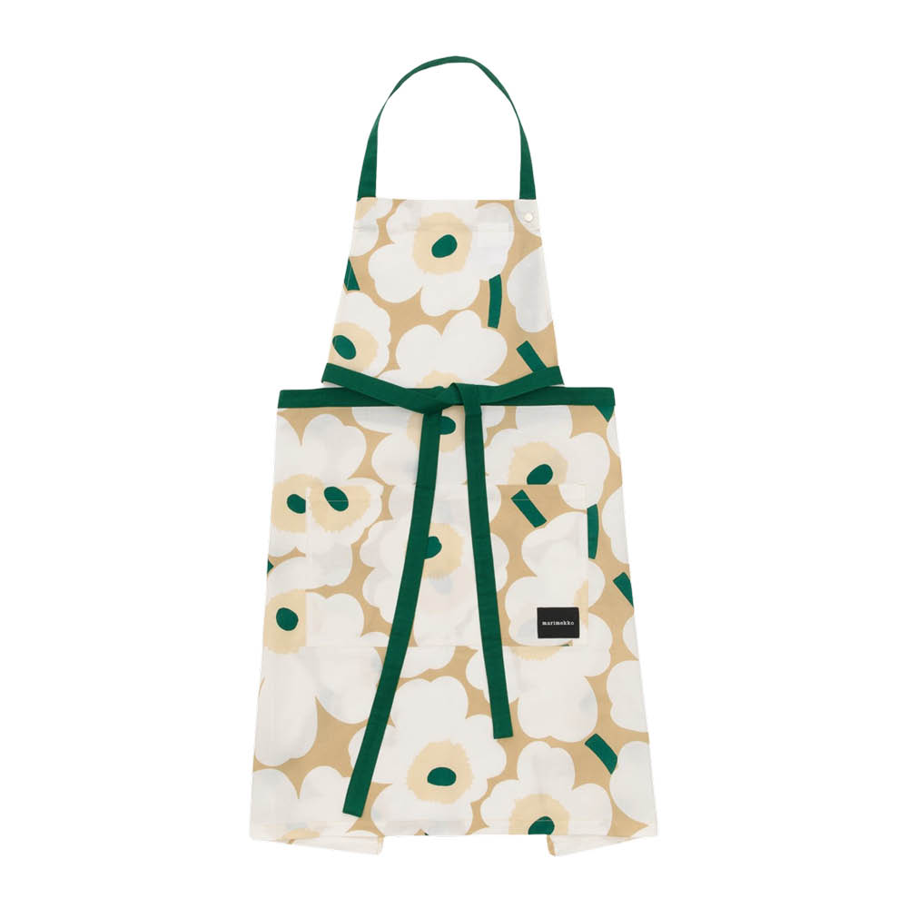Marimekko Pieni Unikko förkläde 85 cm sand/vit/smaragdgrön