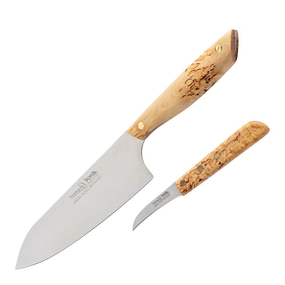 EKA Gourmet gavesett kokkekniv 20 cm og skrellekniv 6,5 cm masurbjørk/rustfritt stål