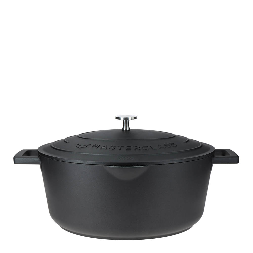 MasterClass Cast Aluminium oval gryta med självösande lock och sil 6 L svart