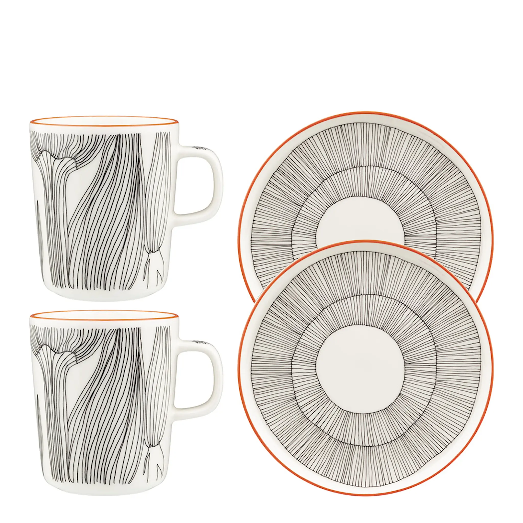 Marimekko Kukat Puhkeavat frukostset 4 delar vit/svart/orange