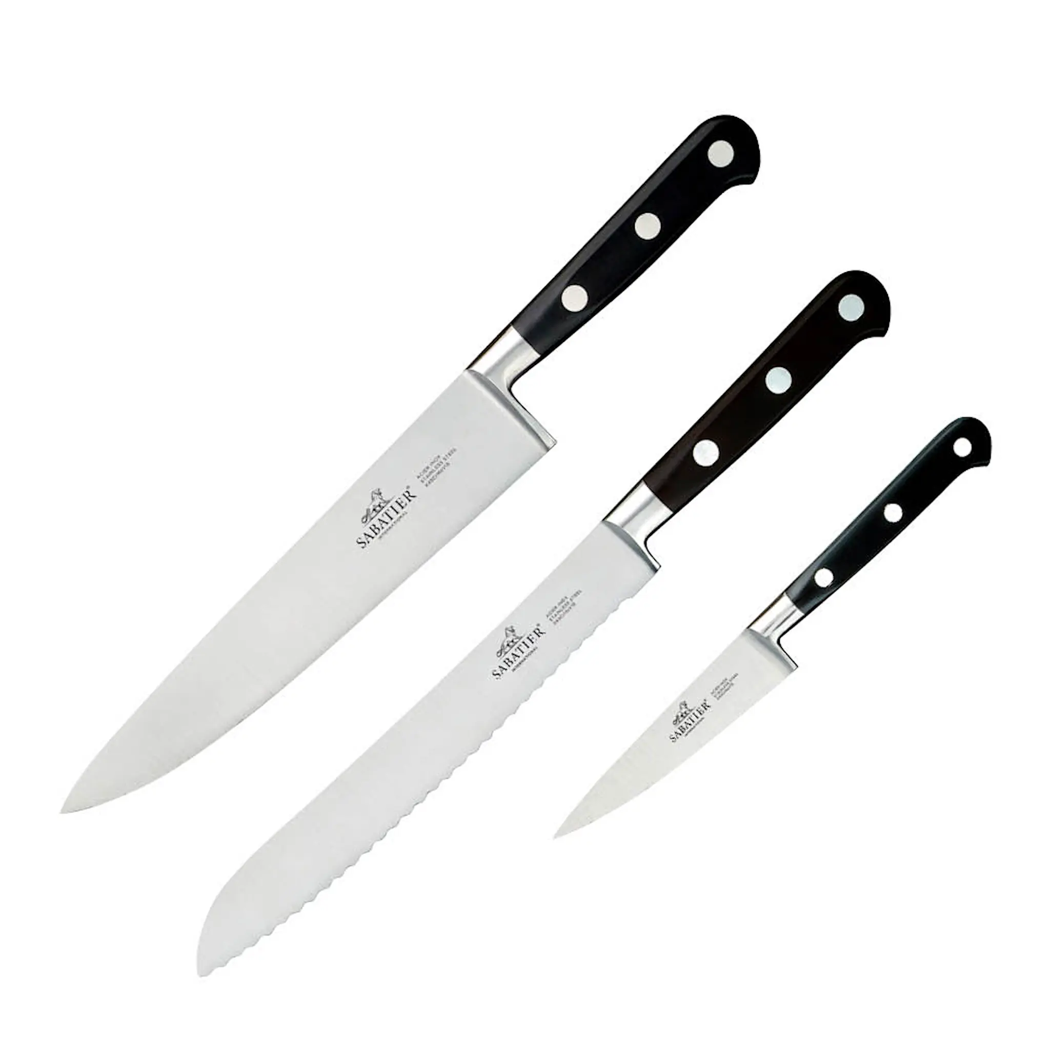 Lion Sabatier Licorne knivset 3 delar stål/svart