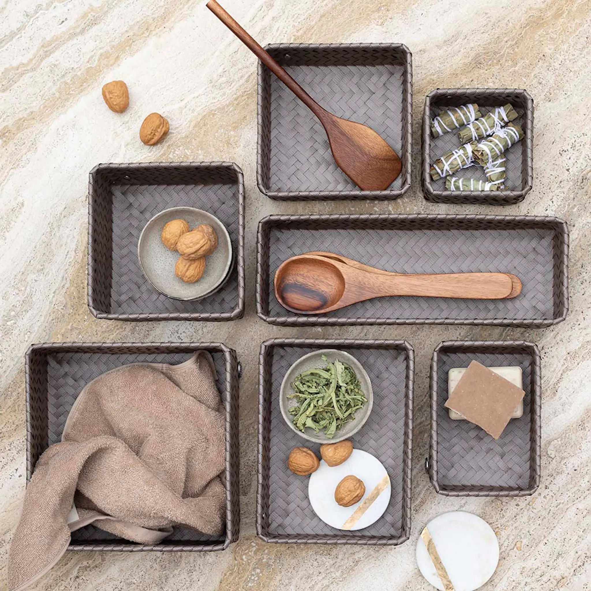 Handed By Fit Square oppbevaringskurv 18x18x7 cm taupe