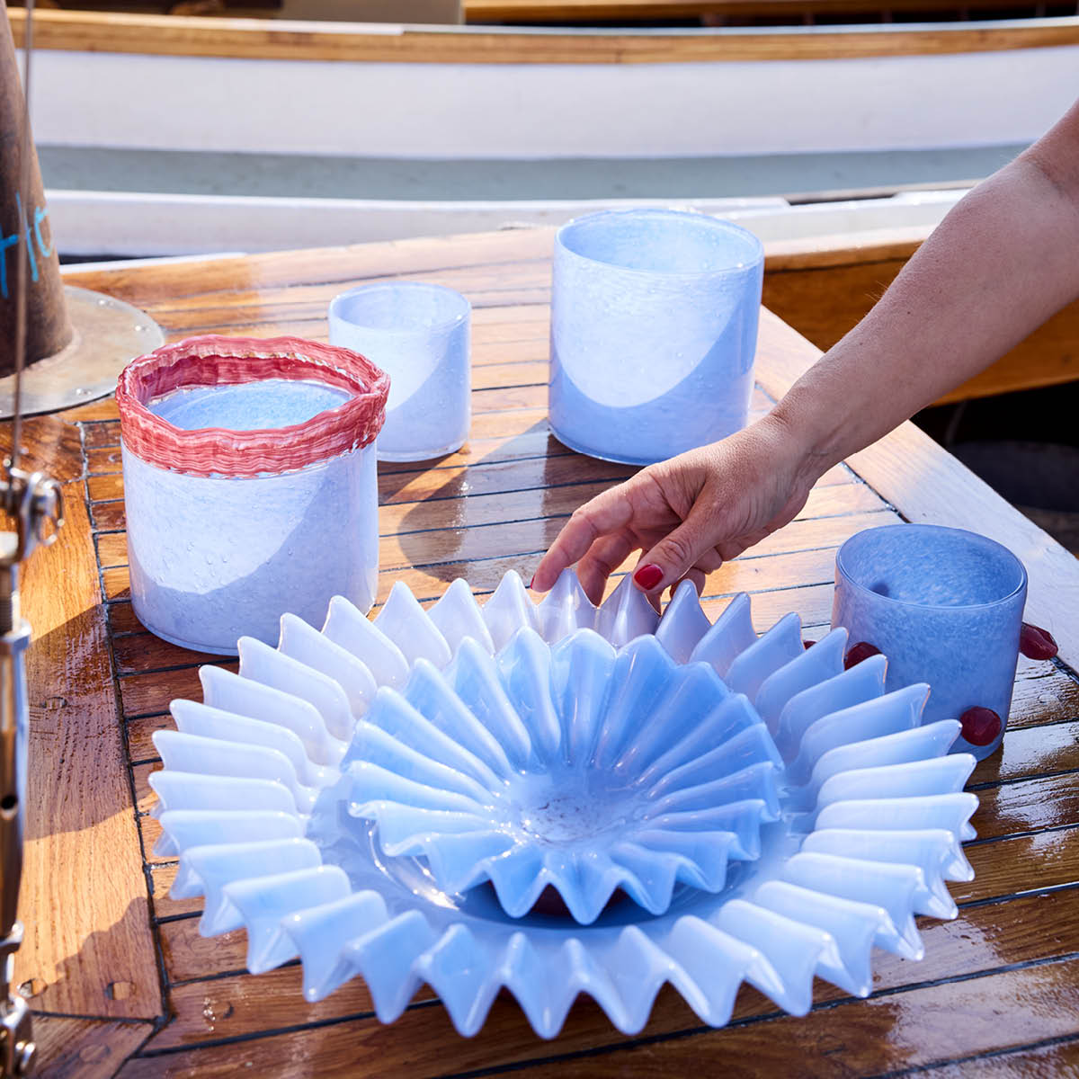 ByOn Calore ljuslykta M 15 cm ljusblå