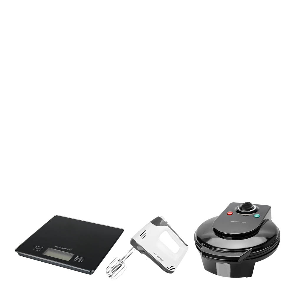 EMERIO Leivontasetti: Vohvelirauta + sähkövatkain + Keittiövaaka