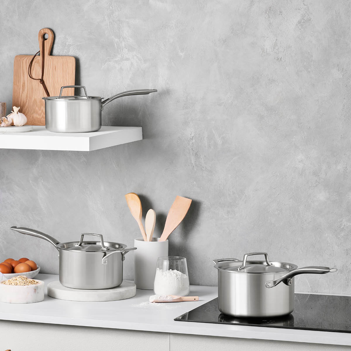 Le Creuset Essential 3-ply kasserollesett 3 deler stål/uten belegg