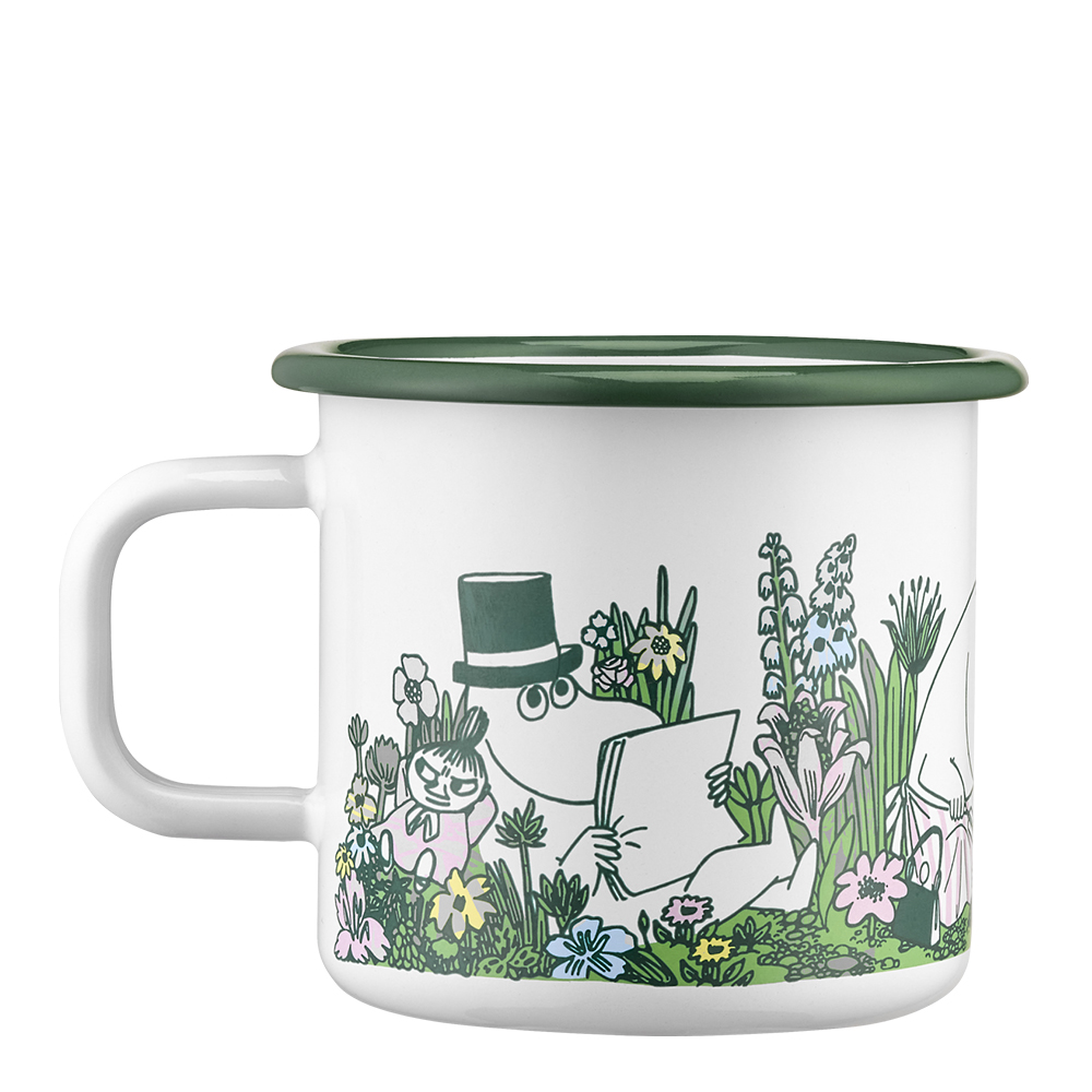 Muurla Mumin emaljmugg 37 cl i trädgården vit