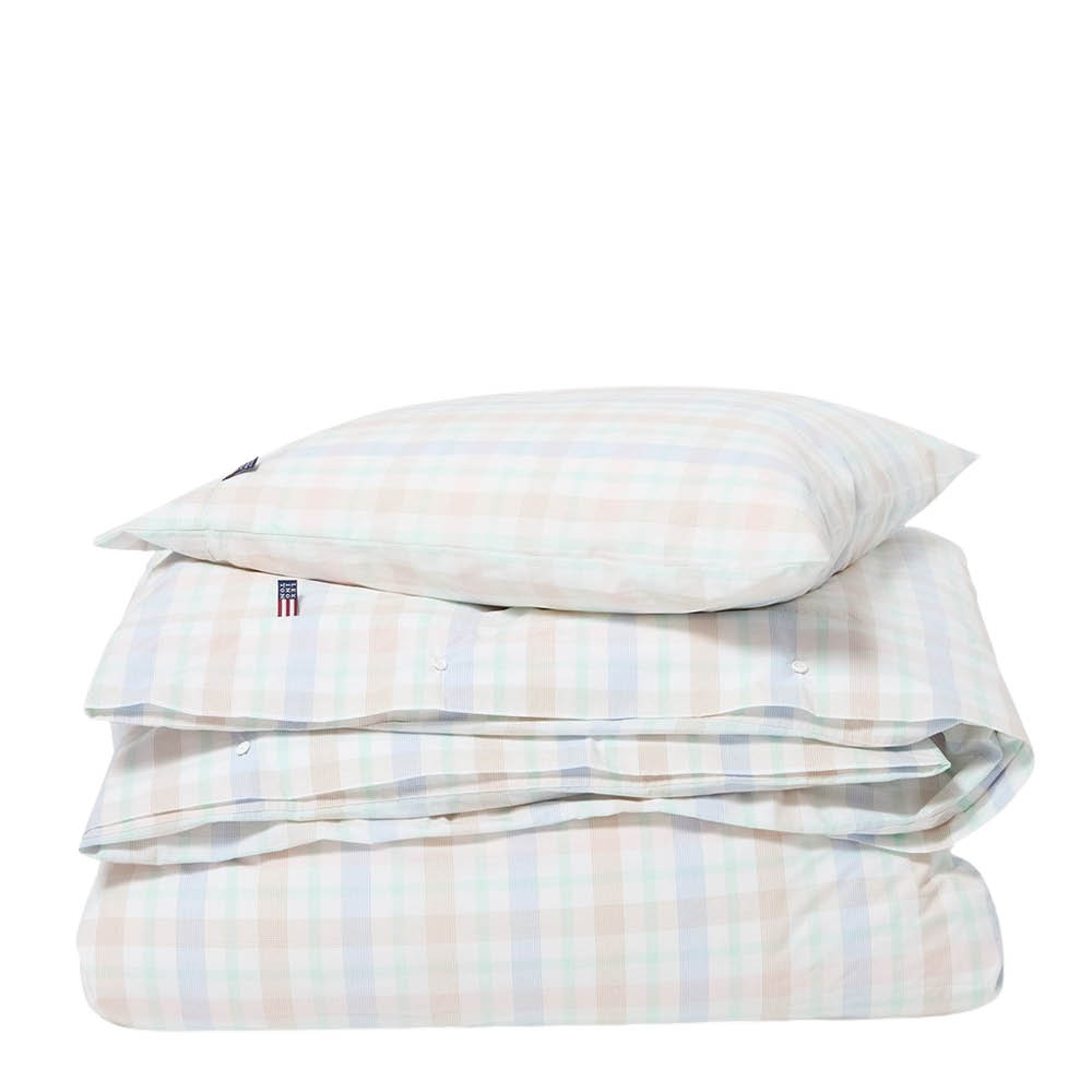 Lexington Multi Checked Cotton Percale påslakanset 220x220 cm vit/multi