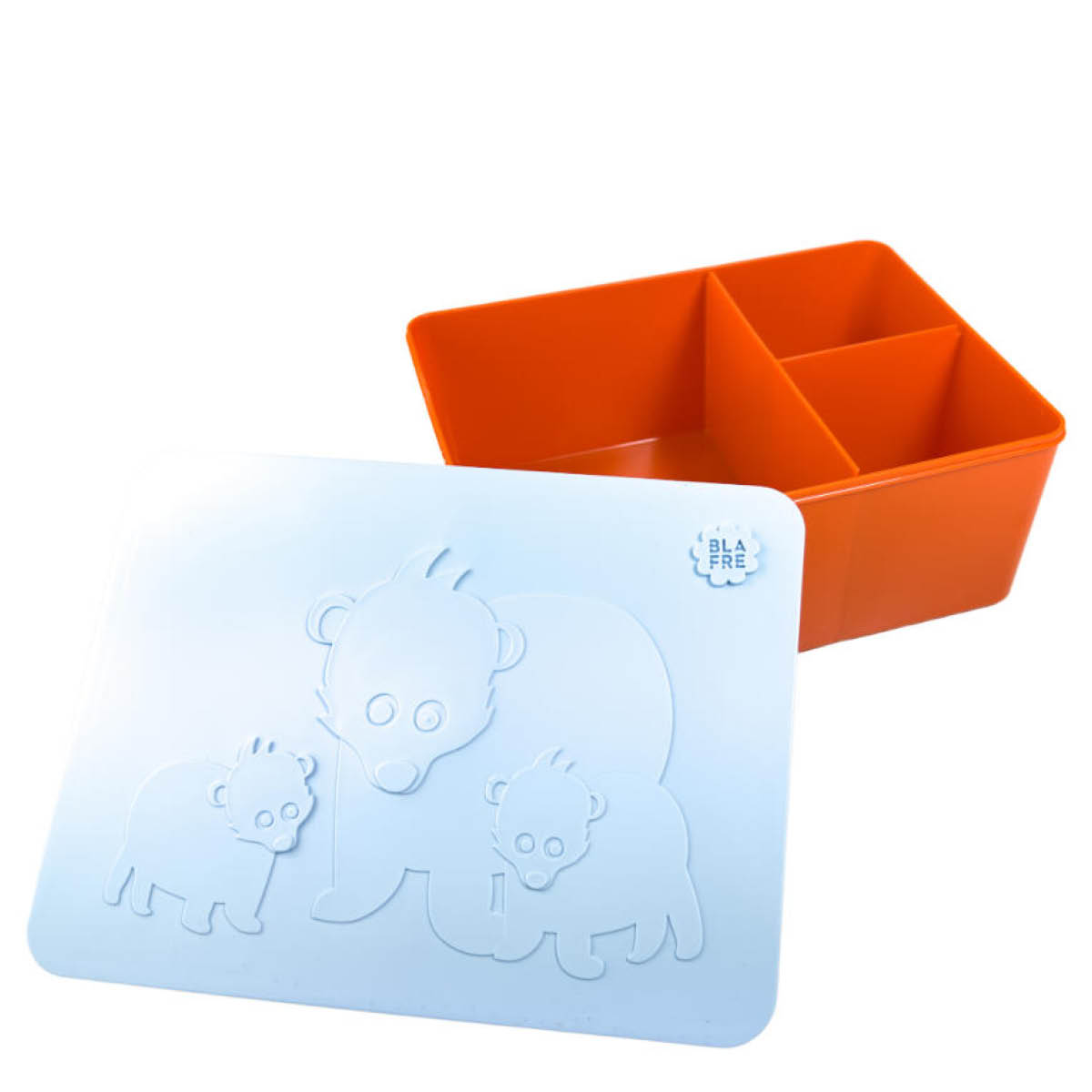 Blafre Björn matlåda plast tre fack 14x19 cm ljusblå/orange
