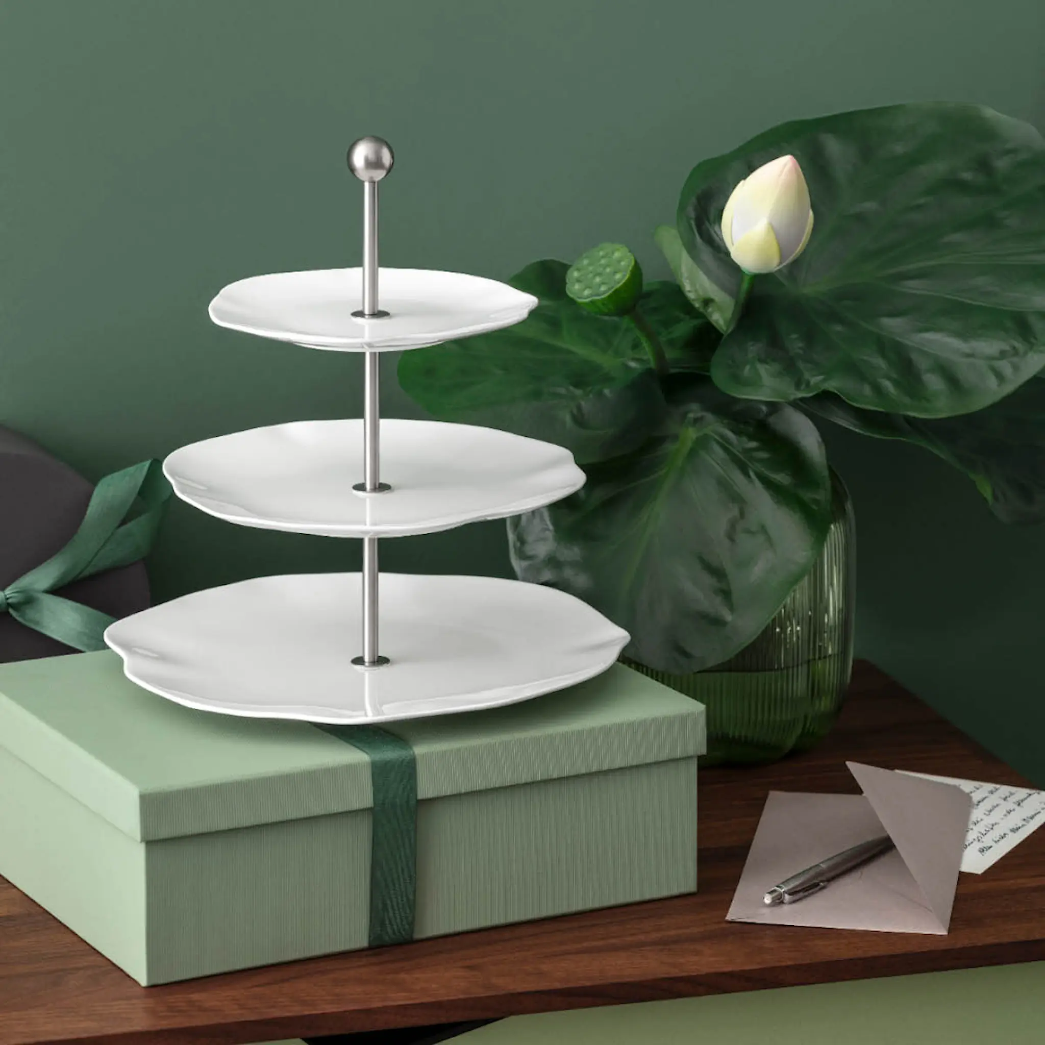 Villeroy & Boch Pura kakefat med 3-etasjer 27 cm hvit