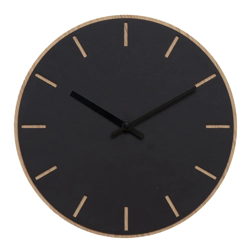 Nero veggklokke 28 cm svart linoleum m/svart viser